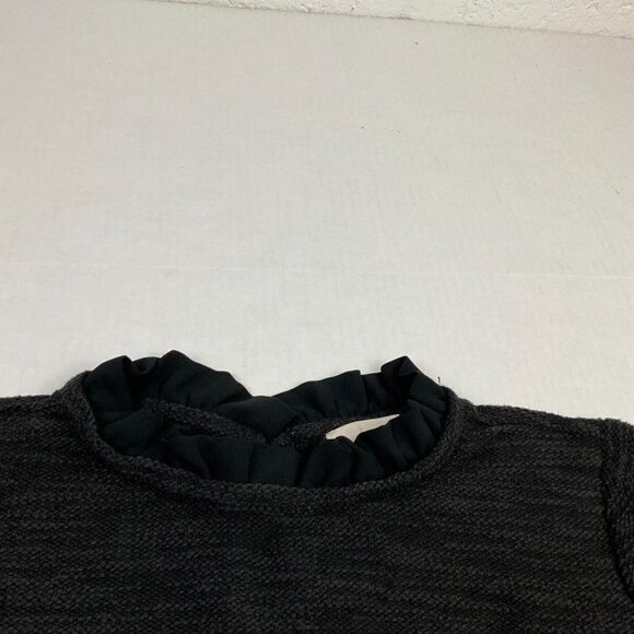 LOFT Womens Ruffled Trim Sweater Black Long Sleeve Knit Pullover Size PS Petites - Picture 4 of 12